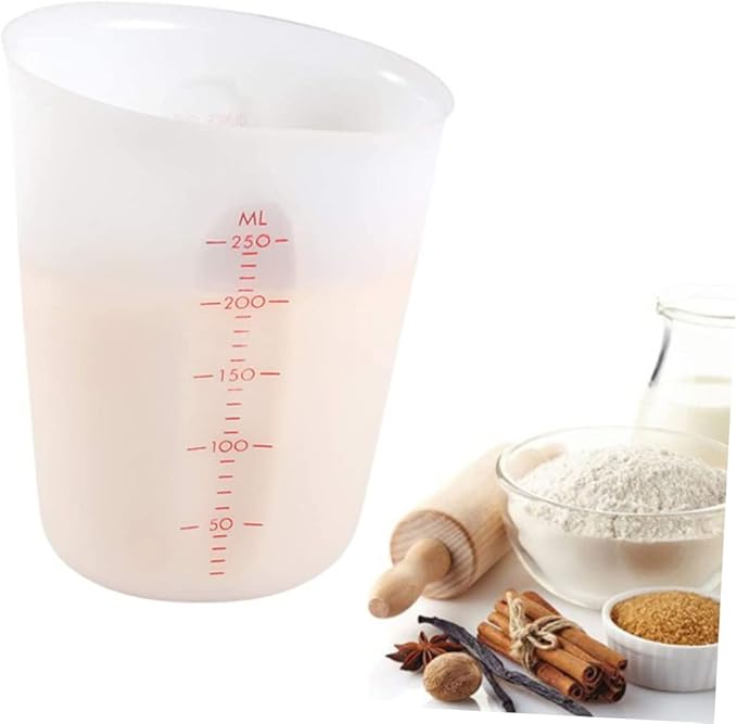 Unomor Diy Tool 250ml Silicone Milk Cup Measuring Cup Double Scale for Baking Mixing Food-grade Silicone Random