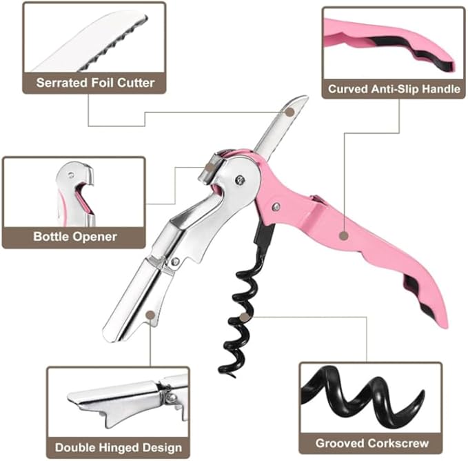 Waiter Corkscrew, Corkscrew Wine Opener Stainless Steel, Wine Bottle Opener Wine Key for Restaurant Waiters Bartenders Sommelier (Pink/10PCS)