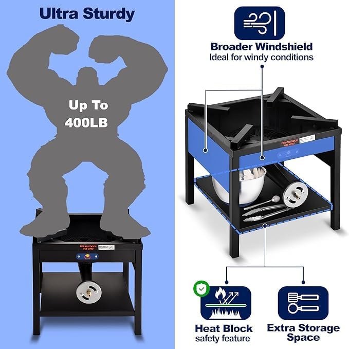 ARC 52QT Seafood Boiling Kit, 200,000BTU Propane Burner And Stainless Steel Crawfish Boil Pot w/Basket and Steamer Rack, For Outdoors Cooking and Steaming, Large Turkey Fryer, Lobster Shrimp Pot