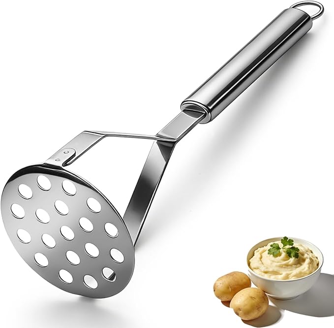 Homquen Stainless Steel Potato Masher, Sturdy Mashed Potato Masher, Potato Ricer, Masher Kitchen Tools for Vegetables&Fruit, Dishwasher Safe (9.84inch)