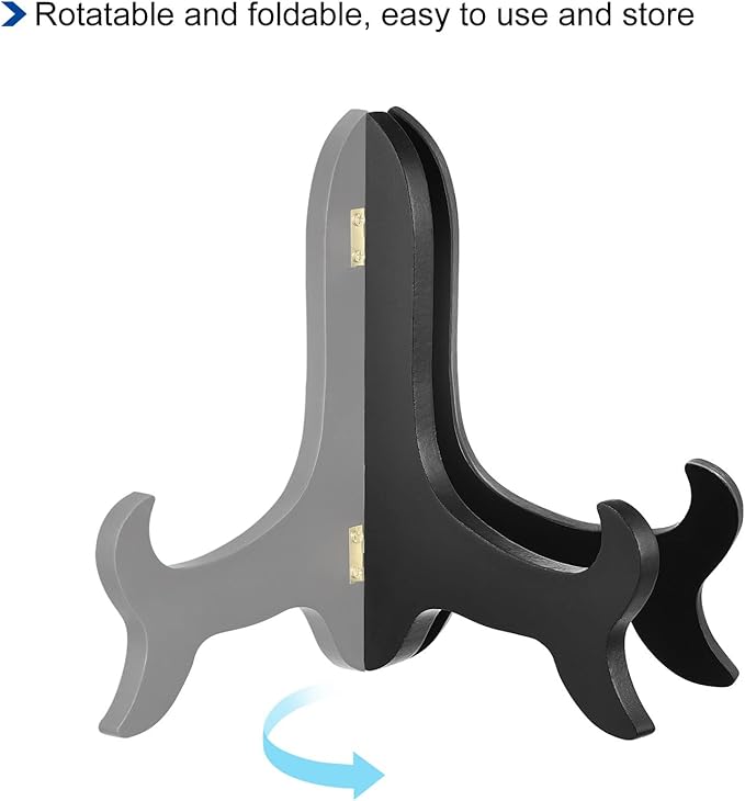 uxcell 8" Easel Plate Holder, Wooden Folding Display Stand Black for Decorative Picture Frame