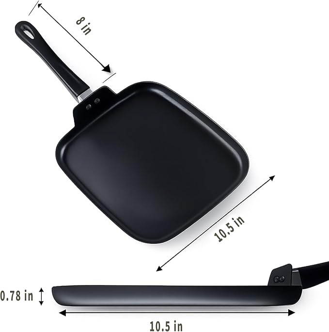 Nonstick Square Griddle Pan for Pancakes Eggs Bacon, 11 inch Family Breakfast Griddle. Aluminum Flat Top Griddle Pan for Gas Electric Stove, Even Heat Distribution Warp-Proof Easy Clean