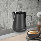 Milk Frothing Pitcher 600ml/20oz Steaming Pitchers Stainless Steel Milk Coffee Cappuccino Latte Art Barista Steam Pitchers Milk Jug Cup with Decorating Art Pen, Matte Black