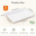 Lifewit Serving Tray for Party Supplies, Reusable Serving Platter for Catering, Snack, Fruit, Charcuterie, Appetizer, Plastic Food Trays, Hosting Essentials, BPA Free, White, 8 Pcs