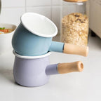 Enamel Milk Pot, Butter Warmer Non-stick Mini Saucepan, 4 Inch 17 Oz Small Cookware with Wooden Handle(Purple)