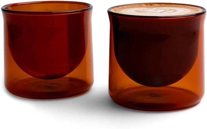 FLUR Latte XL Glasses (Set of 2) Perfect for Lattes, Latte Art, Iced Lattes & Milk Drinks – Double-Walled Borosilicate Glass – Handmade, Lightweight & Durable – 10oz (Amber)