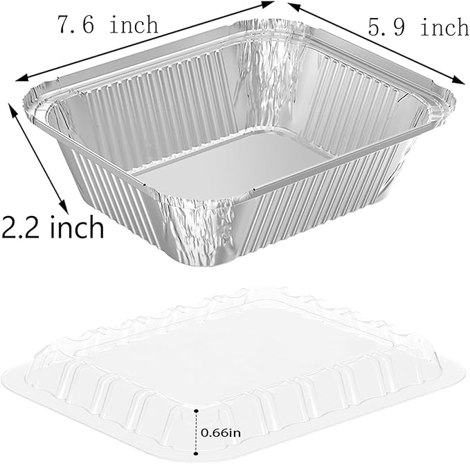 iHomeSet 50 Pack 2 lb Rectangular Disposable Aluminum Foil Pan 32 oz Take Out Food Containers with Clear Plastic Dome Lids, for Catering, Baking, Roasting Food