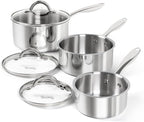 MICHELANGELO Saucepan Set 6pc, Triply Stainless Steel Sauce Pan with Lids 1QT & 2QT &3QT, Kitchen Cooking Pot for Home Use, Dishwasher Safe & Induction Compatible