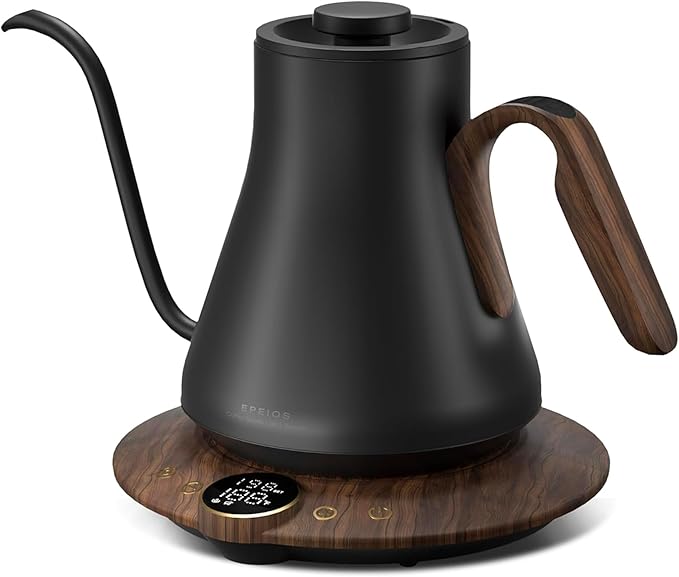 INTASTING Gooseneck Electric Kettle, ±1℉ Temperature Control, Stainless Steel Inner, Quick Heating, for Pour Over Coffee, Brew Tea, Boil Hot Water, 1500W/0.9L (Glossy Black)