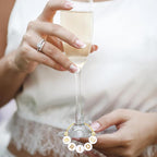 Outus 50 Set DIY Wine Glass Charms 1000 Letters Beads 100 Golden Beads 50 Rings for Stem Glasses 1 Tweezer Custom Personalized Charms Wine Glass Markers for Wedding Party Bridal Shower