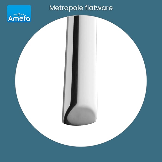 Amefa Metropole 45-Piece Flatware, Set for 8 – Stainless Steel Silverware, Polished Mirror Finish, Ergonomic Rust-Resistant Cutlery, Forks, Knives, Spoons, Salad Forks & Teaspoons for Dining & Parties