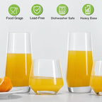Mfacoy Drinking Glasses Set of 8-4 Tall Glass Cups 18 oz & 4 Short Stemless Wine Glasses 13 oz, Highball Glasses, Glassware Sets for Cocktail, Beer, Wine, Whiskey, Water & Juice Drinkware