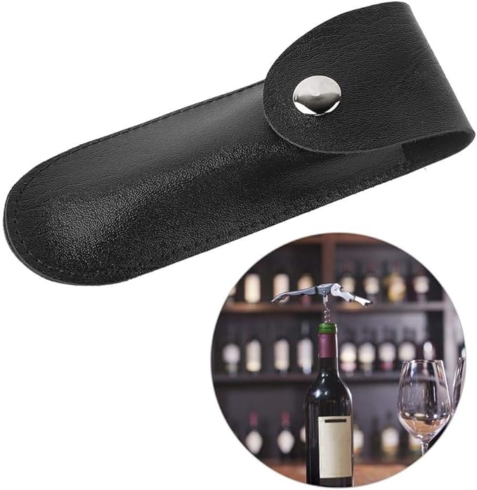 New Bottle Opener Leather, Wine Opener Set Wine Opener Holster Case Small Leather Bag Leather Wine Knife Set Wine Tool PU Bag for Home Indoor Outdoor(black)