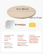 VEVOR Pizza Stone, 15 in Round Pizza Stone, 0.67 in Large Cordierite Baking-Stone with Metal Peel, Scrape, 1450℉ Heat-Resistant Cooking Stones, for Kitchen Oven, Baking Pizzas, BBQ Grill