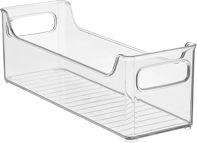 iDesign Stackable Plastic Pantry Bin with Handles for Cabinets or Fridge, Set of 2, Clear, Made in USA