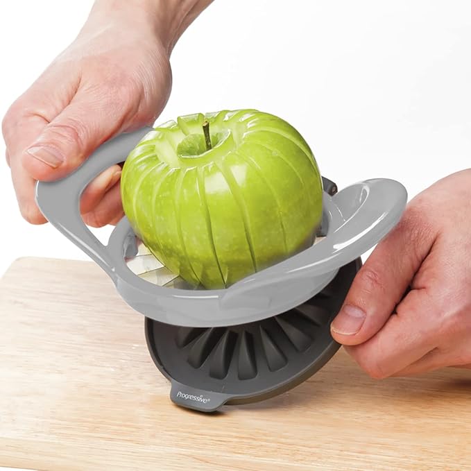 PrepWorks by Progressive Dishwasher Safe 16-Slice Thin Apple Slicer and Corer with Attached Safety Cover (Grey)
