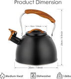 Tea Kettle -3.0 Quart Whistling Tea Kettle for Stove Top Stainless Steel Tea Pot Stovetop Food Grade Water Kettle with Wood Pattern Handle for Coffee/Tea/Milk Kettle Pot -Black