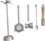 Creative Co-Op 5-Piece Stainless Steel and Mango Wood Bar Tools with Stand, Nickel Finish and Natural