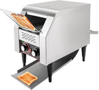 Commercial Conveyor Toaster 1300W, 150 Slices/Hour Stainless Steel Bread Oven with Dual Temp Control & Double Chutes - 7-Speed Adjustable