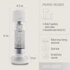 Mysoda Ruby 2 Carbonated Water Machine - Silent and Long-Lasting Aluminium Soda Maker with 1L Water Bottle - Without CO2 Cylinder - White