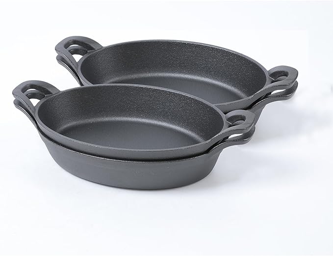 HAWOK Cast Iron Oval Casserole Dish, Au Gratin Cookware, 4 pcs