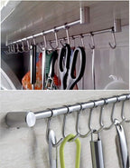 304 Stainless Steel Kitchen Utensil Racks with 7 Sliding Hooks Hangers Wall Mounted 15"