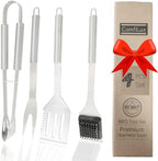Stainless Steel BBQ Grill Tool Set - Barbecue Accessories & Utensils Sets - 4 Piece Spatula, Tongs, Cleaning Brush, Fork - 13.5" Barbeque Tools Kit - Gift for Grilling Lover Men Outdoor & Kitchen