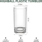 Shatterproof Plastic Drinking Glasses Set of 6, 17 Oz Clear Unbreakable Tumblers for Kitchen, Poolside & Patio – BPA-Free, Dishwasher-Safe, Acrylic Cups That Look Like Glass