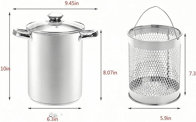 Asparagus Pot Stainless Steel Steamer Cooker with Basket and Lid Pasta 16cm 4L