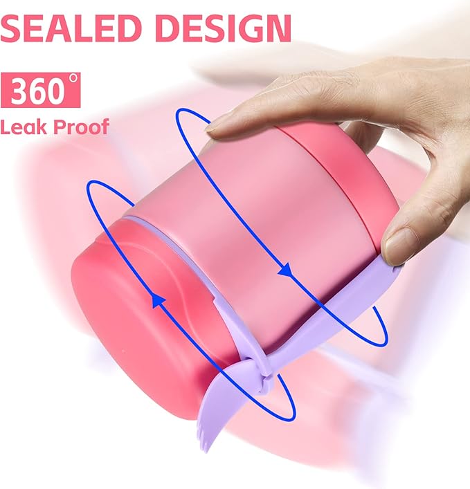 10oz Insulated Food Jar, Thermo for Hot Food Lunch Container, Stainless Steel Lunch Box for Kids with Spoon (Pink)