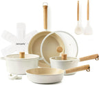 SENSARTE 14Pcs Ceramic Nonstick Cookware Set, Non-toxic Healthy Pots and Pans Set Ceramic Kitchen Frying Pans Set with Stay-cool Handle, PFAS/PTFE/PFOA Free, Dishwasher Safe, Induction Compatible