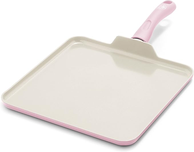 GreenLife Soft Grip Healthy Ceramic Nonstick, 11" Griddle Pan, PFAS-Free, Dishwasher Safe, Soft Pink