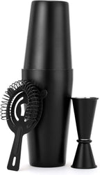 JNWINOG Cocktail Shaker Set 4-Piece Boston Shaker Kit with 20oz/25oz Shaker,Strainerand 0.5/1oz Double JiggerBar Set for Home Drink Mixer Bartendiing (Matte Black, 20oz/25oz)