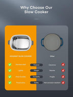 HOUSNAT Slow Cooker, 10 in 1 Programmable Cooker, 304 Stainless Steel Rice Cookers 6QT, Yogurt Maker, Delay Start, Adjustable Temp& Digital Time for Large Families or Entertaining