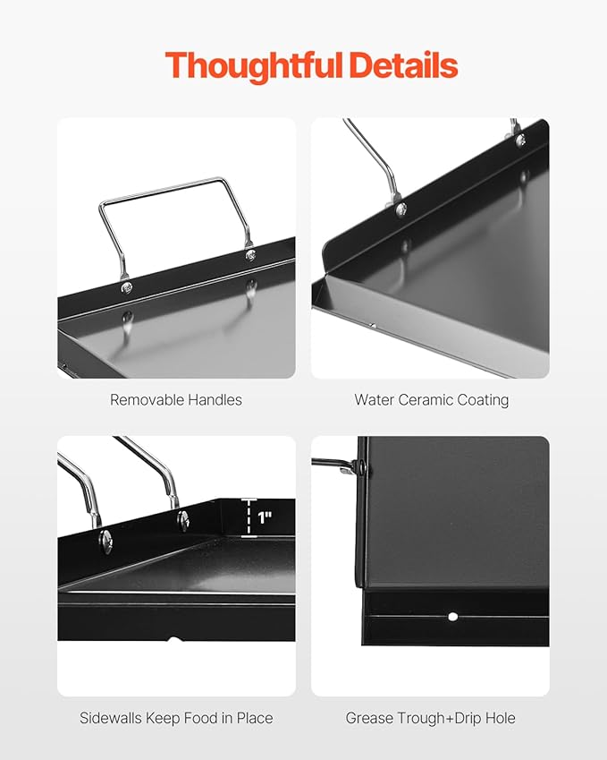 VEVOR Carbon Steel Griddle, 32x14 inch Universal Flat Top Rectangular Plate, Gas Grill Griddle for BBQ Grill, Teppanyaki, Portable Family Cookware with Handle, for Camping Tailgating Party