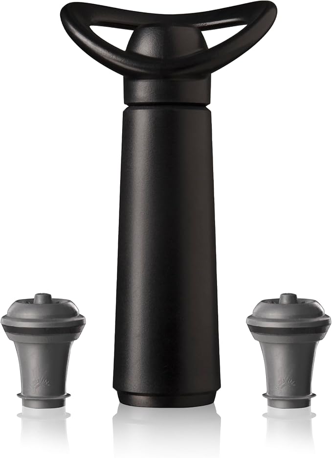 Vacu Vin Wine Saver Concerto - Black - 1 Pump 2 Stoppers - Wine Stoppers for Bottles with Vacuum Pump - Reusable - Made in the Netherlands