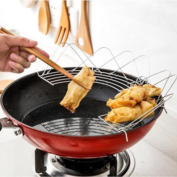 TIDTALEO 2Pcs 38Cm Semicircle Foldable Stainless Steel Oil Draining Rack Kitchen Gadget for Frying and Steaming Cooking Tools
