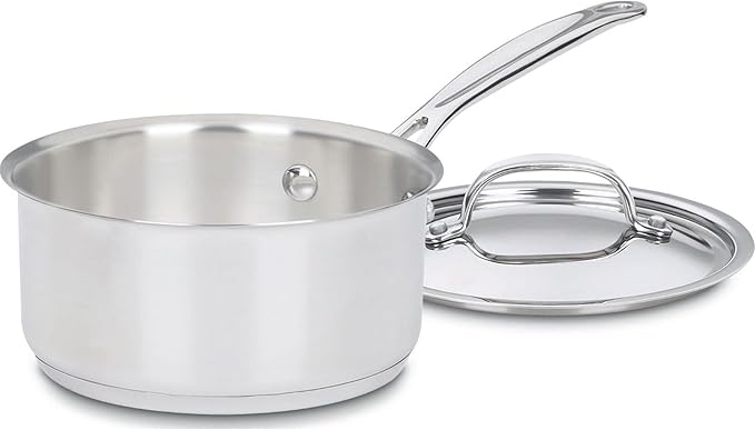 Cuisinart 1.5 Quart Sauce Pan with Cover, Stainless Steel Pot with Lid, Small Kitchen Pots, Dishwasher Safe, Compatible with Induction, Electric, Gas Cooktops, Oven Safe Saucepan, Cool Grip Handles