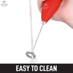 Zulay Double Grip Milk Frother with Holster Stand – Handheld Electric Coffee Frother, One-Touch Foam Maker – Detachable SS Whisk for Latte, Cappuccino, Matcha, Hot Chocolate – Red