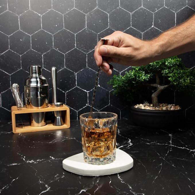 Premium Cocktail Shaker Set with Bamboo Stand, 4-Piece Bar Tools Kit, Stainless Steel Bartender Set with Shaker, Jigger, Mixing Spoon, and Strainer