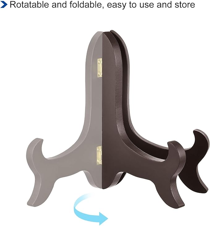 uxcell 6" Easel Plate Holder, Wooden Folding Display Stand Brown for Decorative Picture Frame