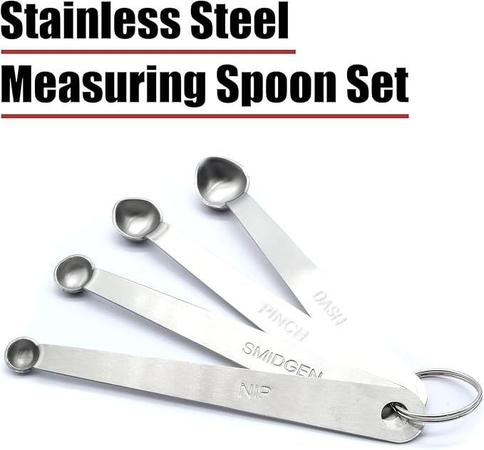 Luomorgo 4 Pc Set Measuring Spoons - Stainless Steel, 1/64, 1/32, 1/16, 1/8 tsp for Dry & Liquid Ingredients