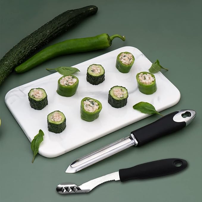 Jalapeno Pepper Corer, Set of 2, Stainless Steel Zucchini Cucumber Corer with Serrated Slice and Rubber Handle, Core Deseeder for Jalapenos, Chilis, Bell Peppers
