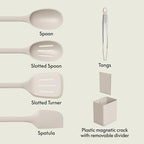 bella 6-Piece Modular Tool Set, Silicone, Turner, Spoon, Slotted Spoon, Spatula, Tongs, Crock with removable divider, Non-toxic*, Food-grade, Heat safe to 425°F, Dishwasher Safe, Slate