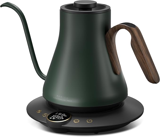INTASTING Gooseneck Electric Kettle with ±1℉ Temperature Control for Pour Over Coffee & Tea, Quick Heating, BPA-Free Stainless Steel, Built-in Brew Timer, 1500W/0.9L (Forest Green)