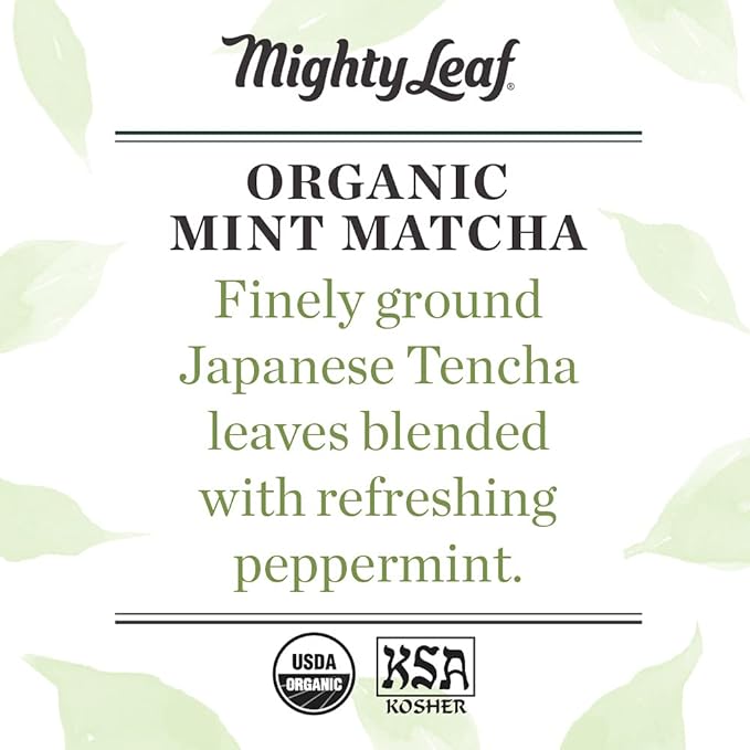 Mighty Leaf Tea, Organic Mint Matcha Green Tea Powder, 1.5 Ounce Tin, 100% Japanese Matcha, Unsweetened