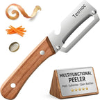 Multifunctional Fruit and Vegetable Peeler,Premium Stainless Steel Blade,Wooden Handle Hand Tool with Bottle Opener,Julienne Peeler for Potato,Cucumber,Orange,Pineapple,Veggie (1)