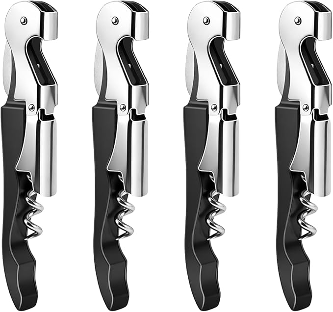 4 Pieces Professional Waiter Corkscrew Wine Openers, Black Wine Keys Opener Stainless Steel Hinges Serrated Foil Cutter for Restaurant Waiters, Sommelier, Bartenders (Black)