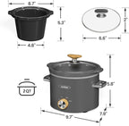 SUNVIVIPRO Small Slow Cooker with Removable Ceramic Pot, Food Warmer with 3 Heating Settings & Dishwasher Safe Glass Lid, Grey