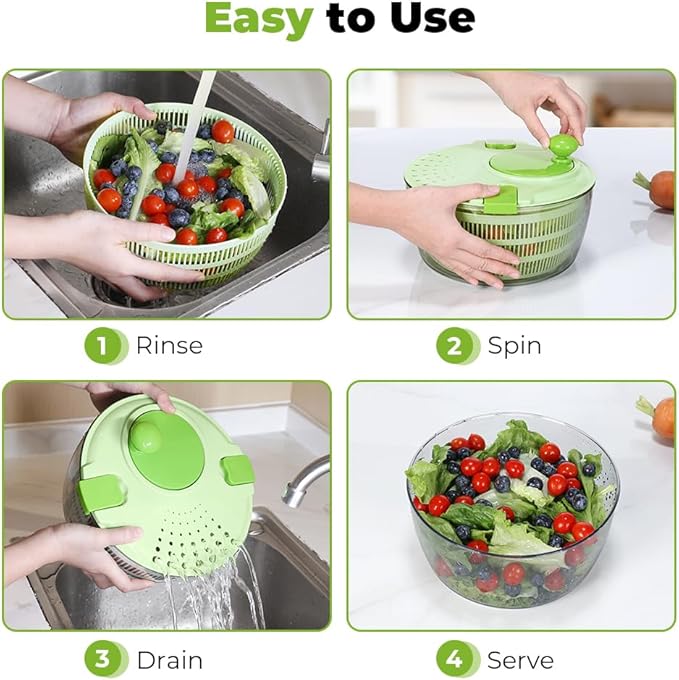 Salad Spinner Lettuce Spinner 4.4 QT Fruit and Vegetable Washer with Bowl and Mesh Basket for Washing, Spinning, and Draining